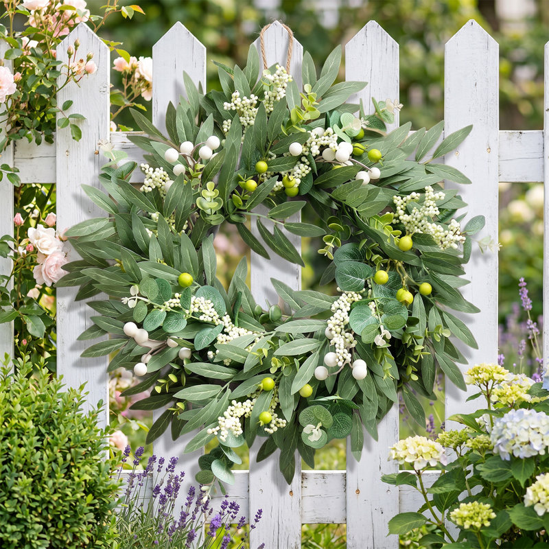 August Grove® 20 inch Olive Wreath for Front Door, Greenery Wreath